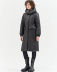 BLACK MIDI COAT PADDED WITH CAMEL WOOL AND MEIDA