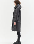 BLACK MIDI COAT PADDED WITH CAMEL WOOL AND MEIDA