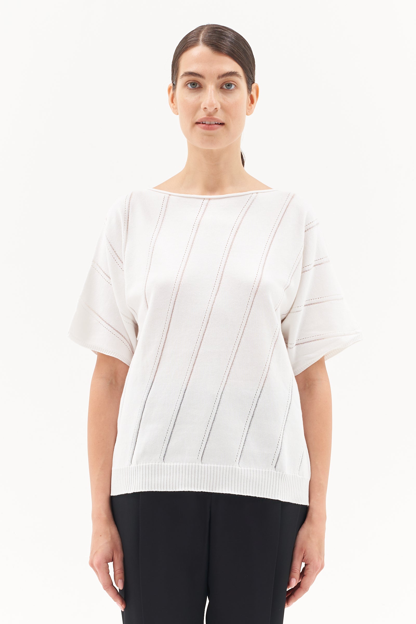 SHORT SLEEVE KNITED TOP WHITE