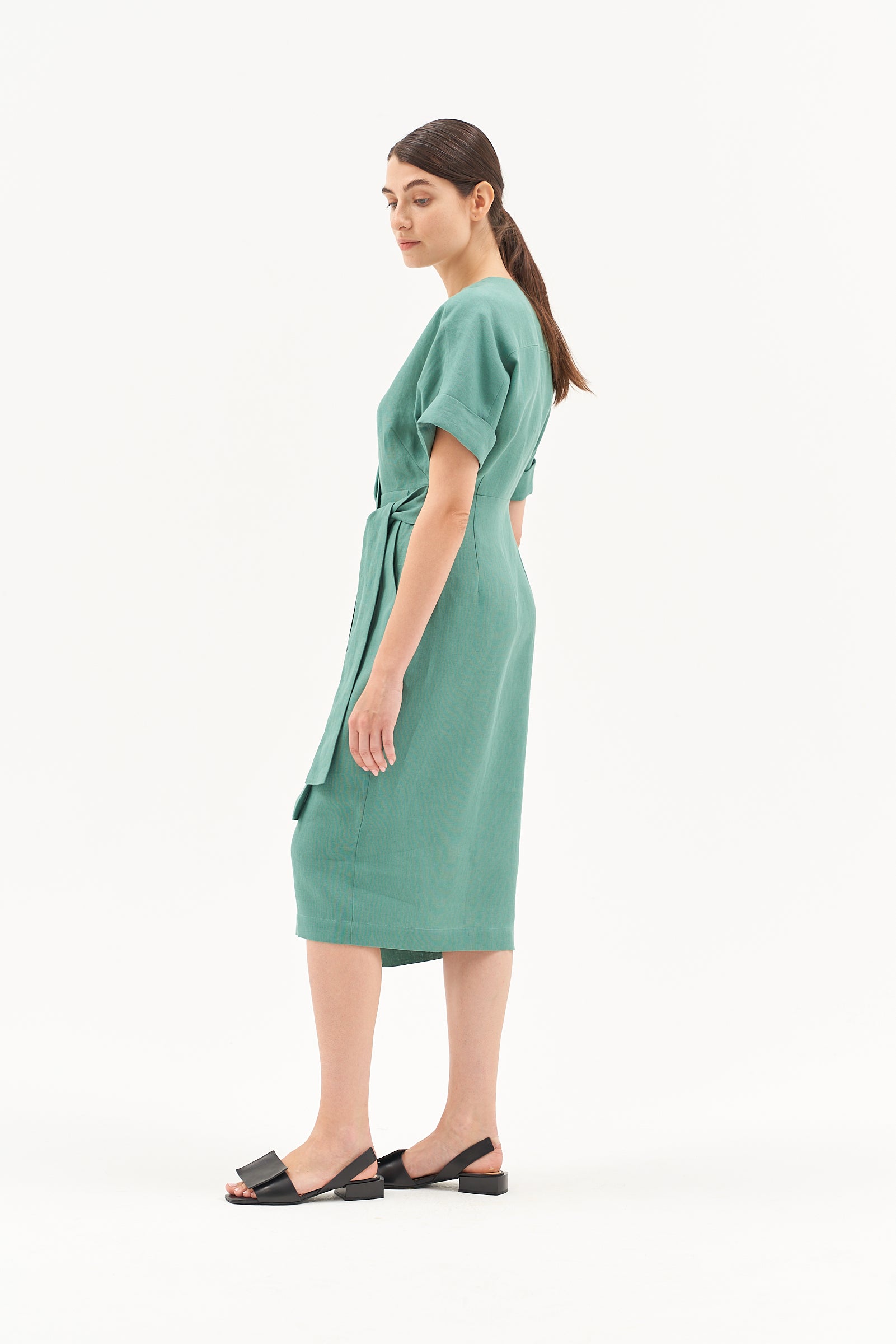 SHORT SLEEVE V-NECK DRESS JADE