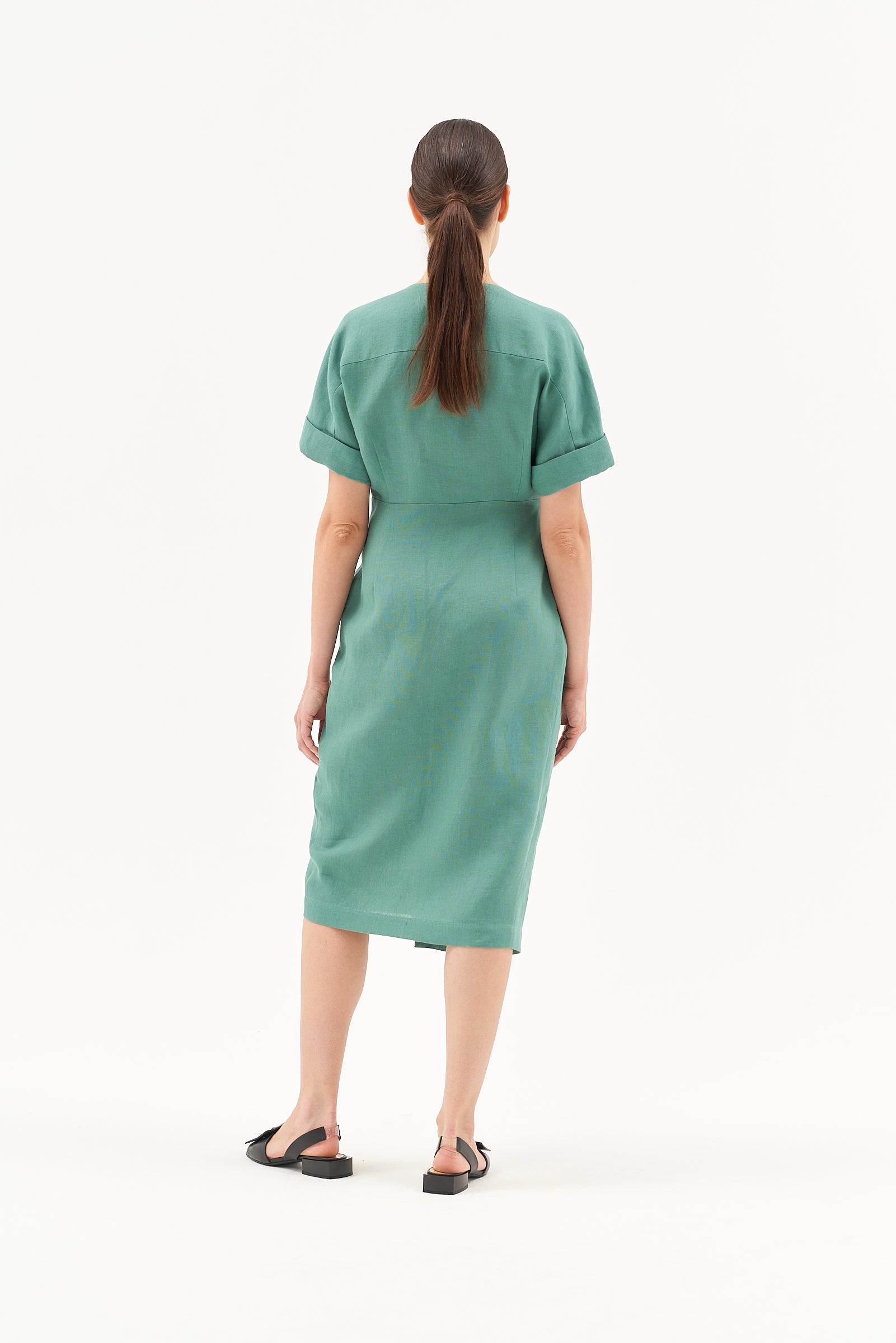 SHORT SLEEVE V-NECK DRESS JADE