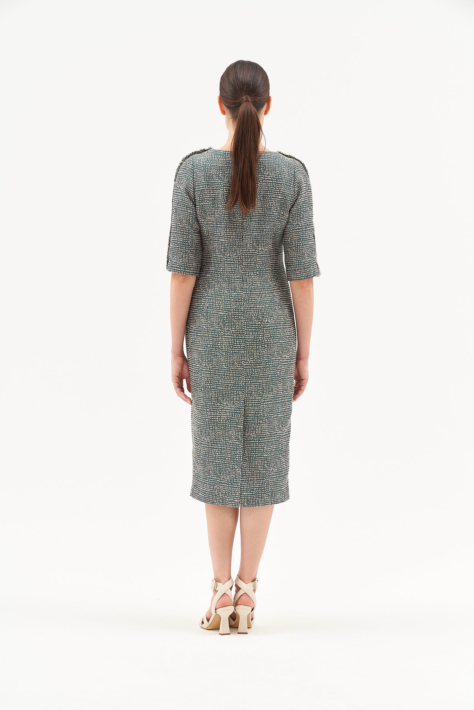 ELBOW LENGTH SLEEVES MIDI DRESS EVERGREEN