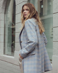 SKY BLUE DOUBLE-BRESTED JACKET IN CHECKS