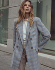 SKY BLUE DOUBLE-BRESTED JACKET IN CHECKS