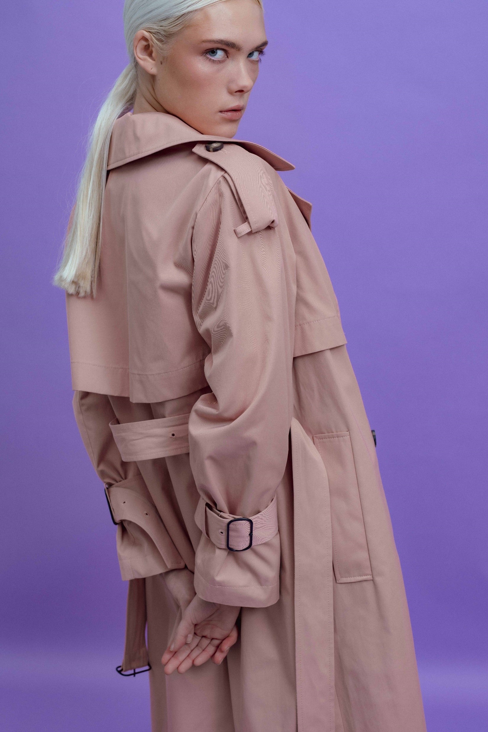 PEACH TRENCHCOAT WITH DECORATIVE BELTS