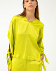 LIME BLOUSE WITH TIE CUFFS SLEEVES