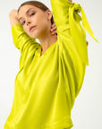 LIME BLOUSE WITH TIE CUFFS SLEEVES