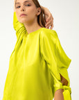 LIME BLOUSE WITH TIE CUFFS SLEEVES