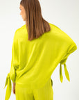 LIME BLOUSE WITH TIE CUFFS SLEEVES