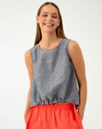 SLEEVELESS NAVY MELANGE BLOUSE WITH LINEN