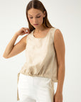 SLEEVELESS BEIGE BLOUSE WITH LINEN
