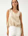 SLEEVELESS BEIGE BLOUSE WITH LINEN