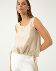 SLEEVELESS BEIGE BLOUSE WITH LINEN