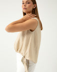 SLEEVELESS BEIGE BLOUSE WITH LINEN