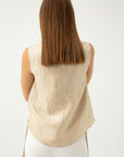 SLEEVELESS BEIGE BLOUSE WITH LINEN