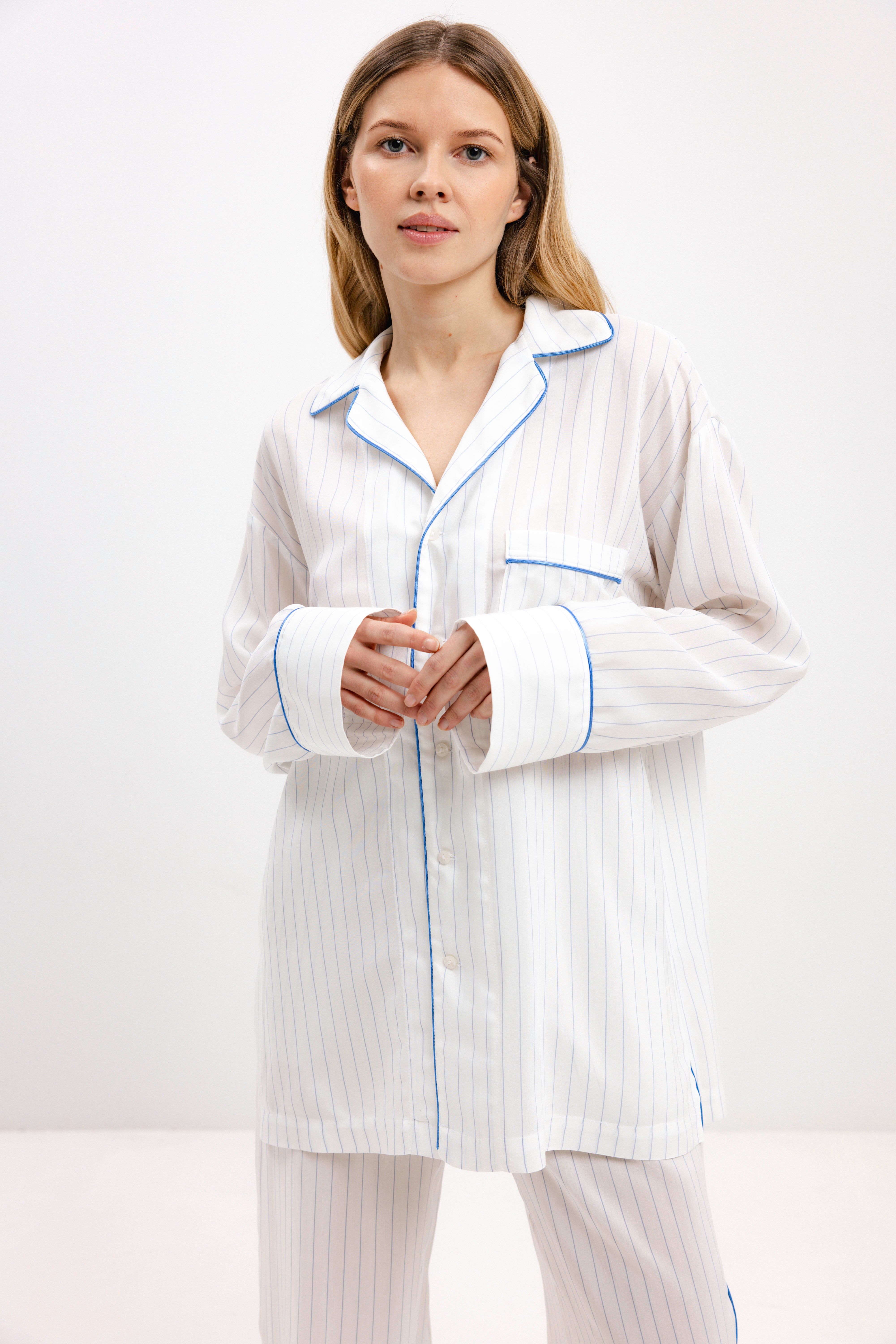 PYJAMA SHIRT WITH BLUE STRIPES AND LONG SLEEVES - UNISEX