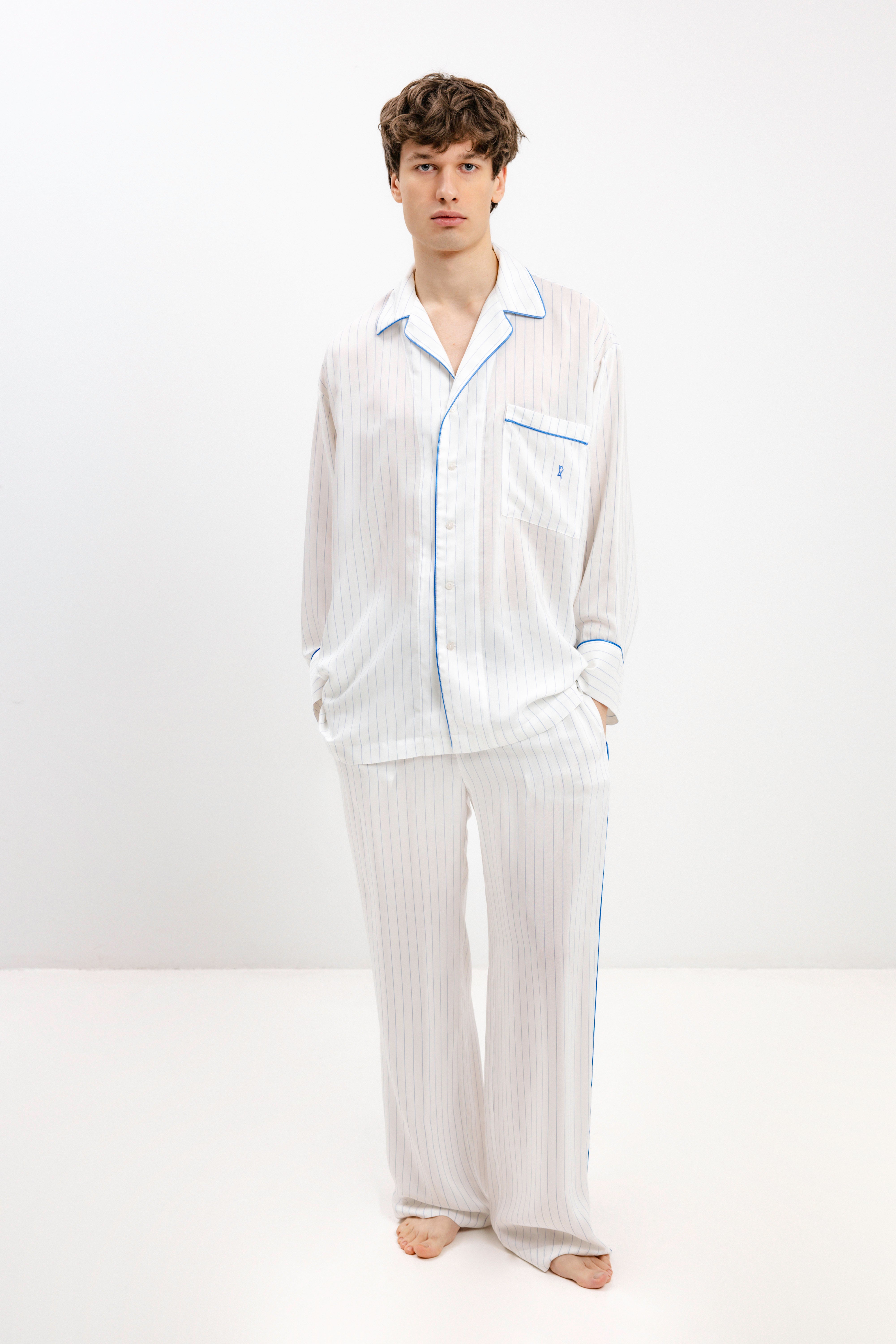 PYJAMA SHIRT WITH BLUE STRIPES AND LONG SLEEVES - UNISEX