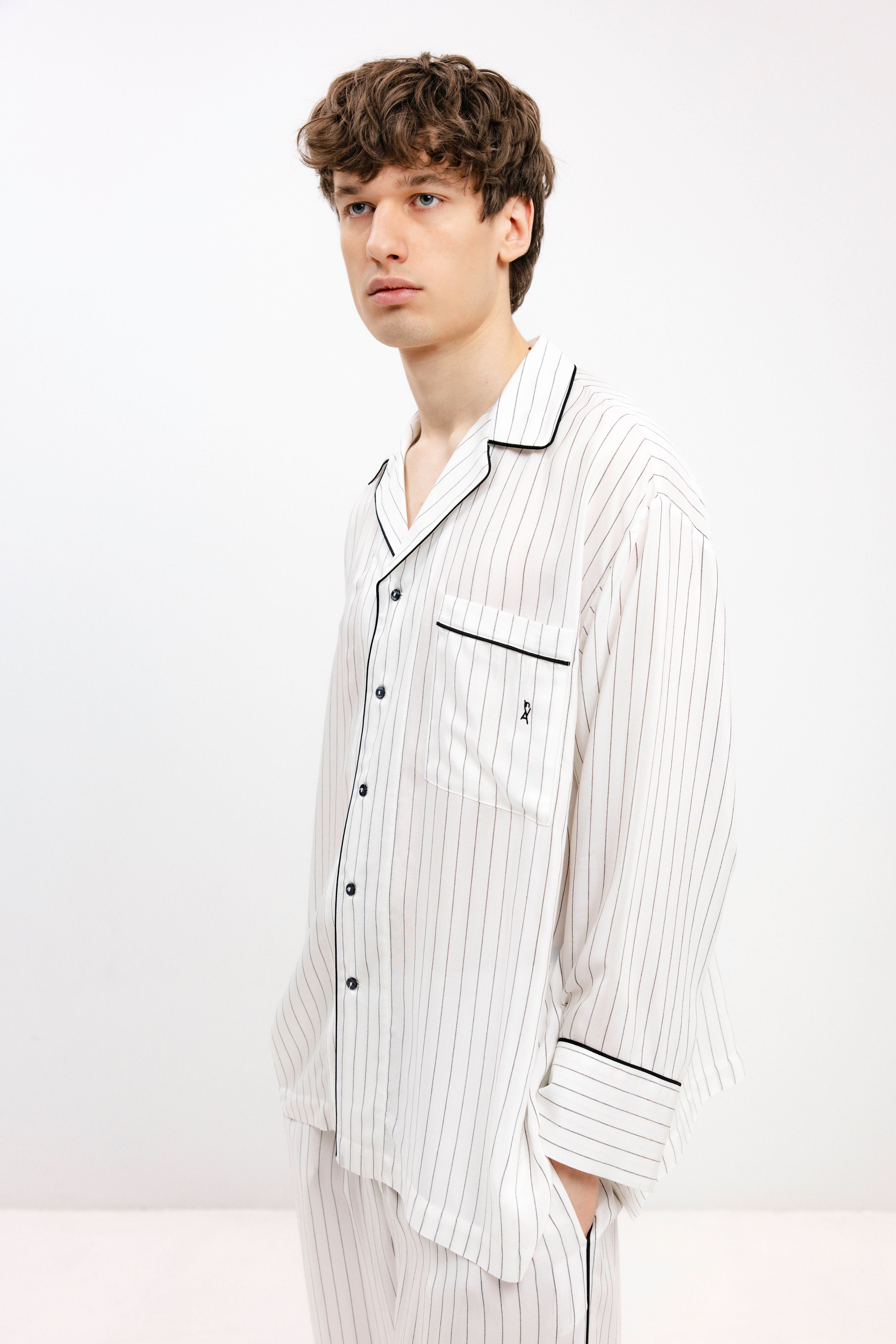 PYJAMA SHIRT WITH BLACK STRIPES AND LONG SLEEVES - UNISEX