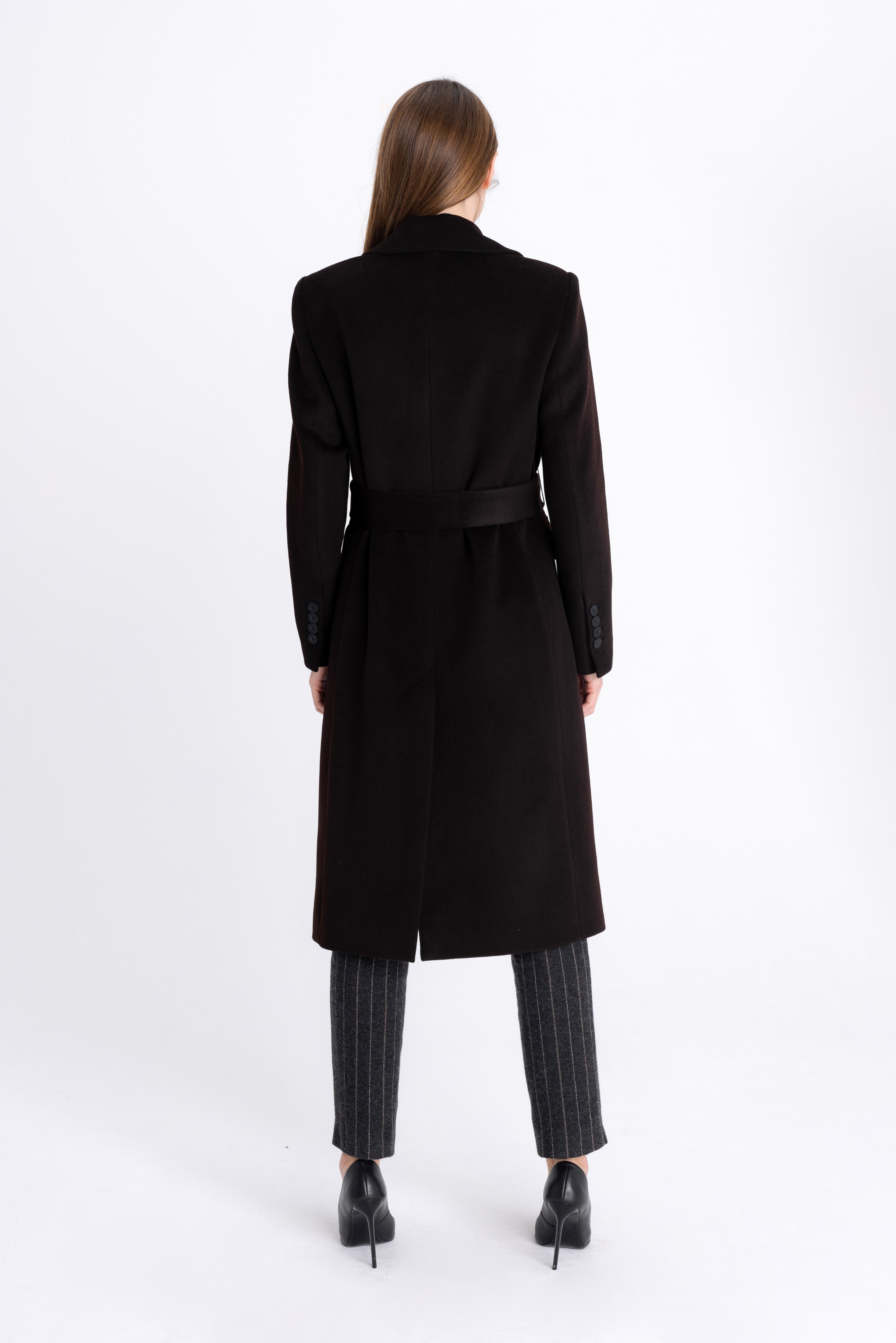 FITTED DARK BROWN COAT WITH ANGORA