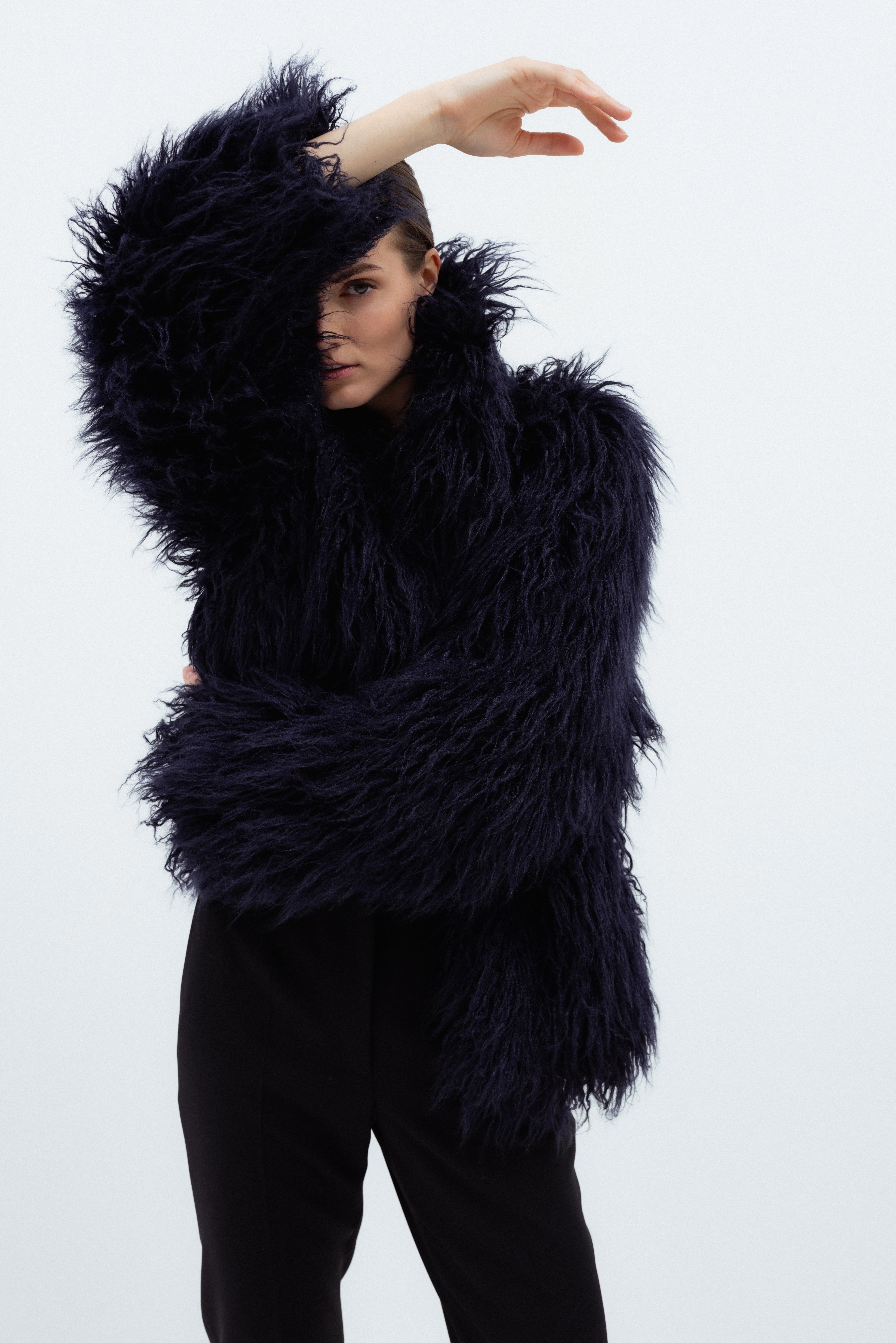 FAUX FUR NAVY COAT