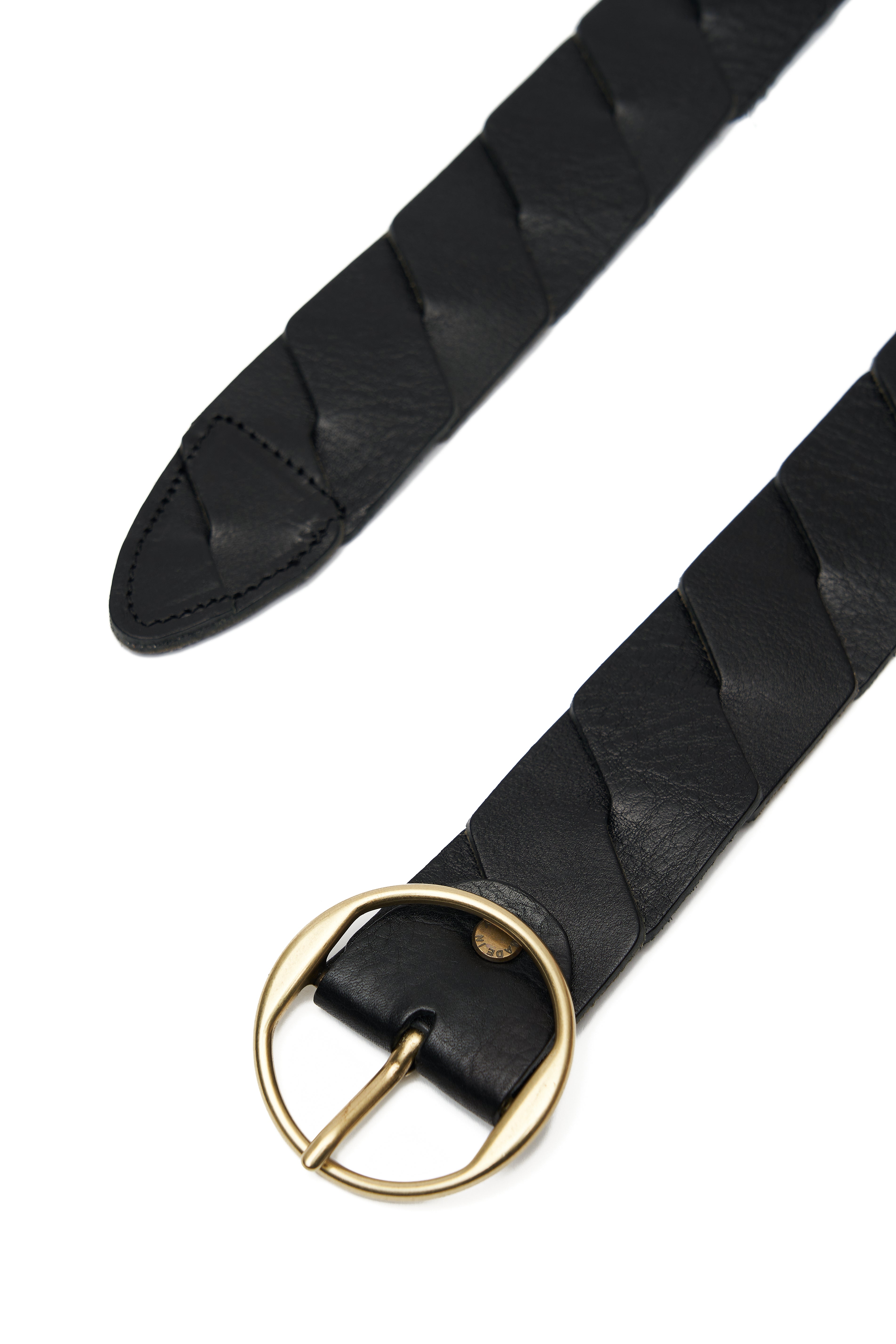 BLACK LEATHER BELT WITH BRAIDED DESIGN