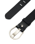 BLACK LEATHER BELT WITH SILVER DETAILS