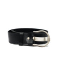 BLACK LEATHER BELT WITH SILVER DETAILS