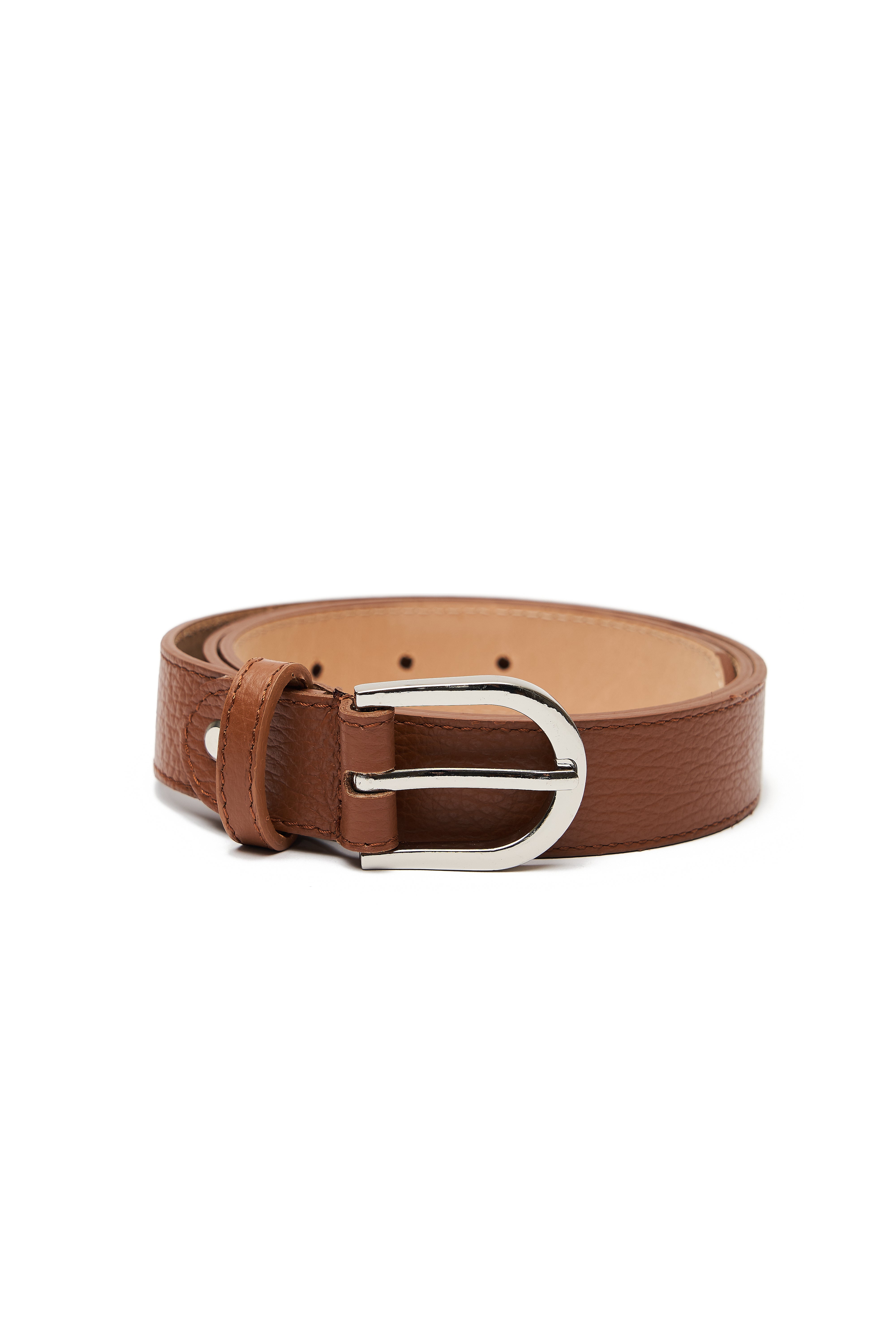 LEATHER BROWN BELT WITH SILVER DETAILS