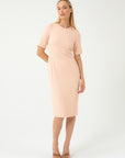 PEACH FITTED DRESS WITH SHORT SLEEVES