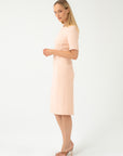 PEACH FITTED DRESS WITH SHORT SLEEVES