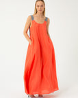 CORAL LINEN DRESS WITH COTTON STRAPS