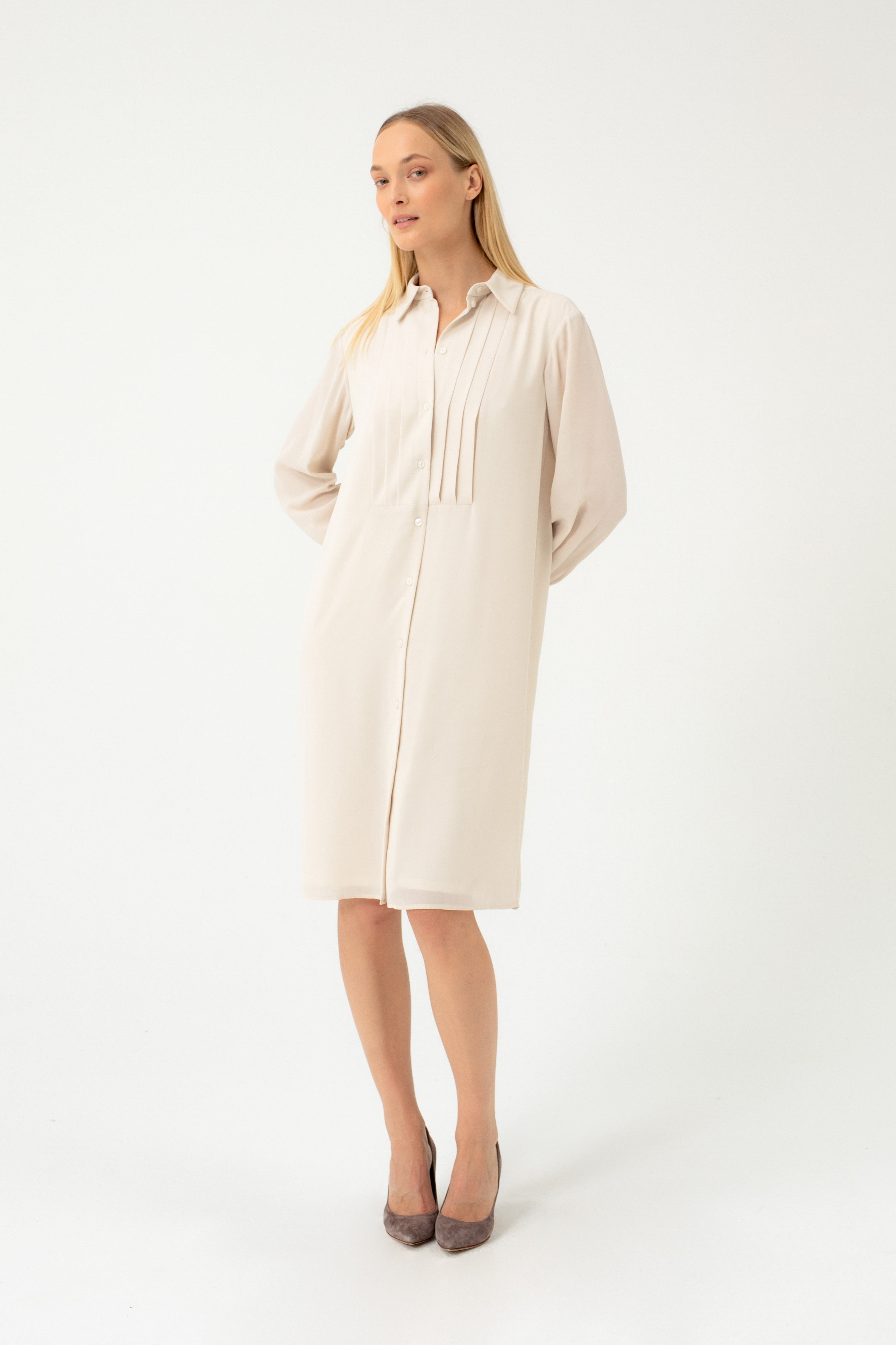 BEIGE SHIRT TYPE DRESS