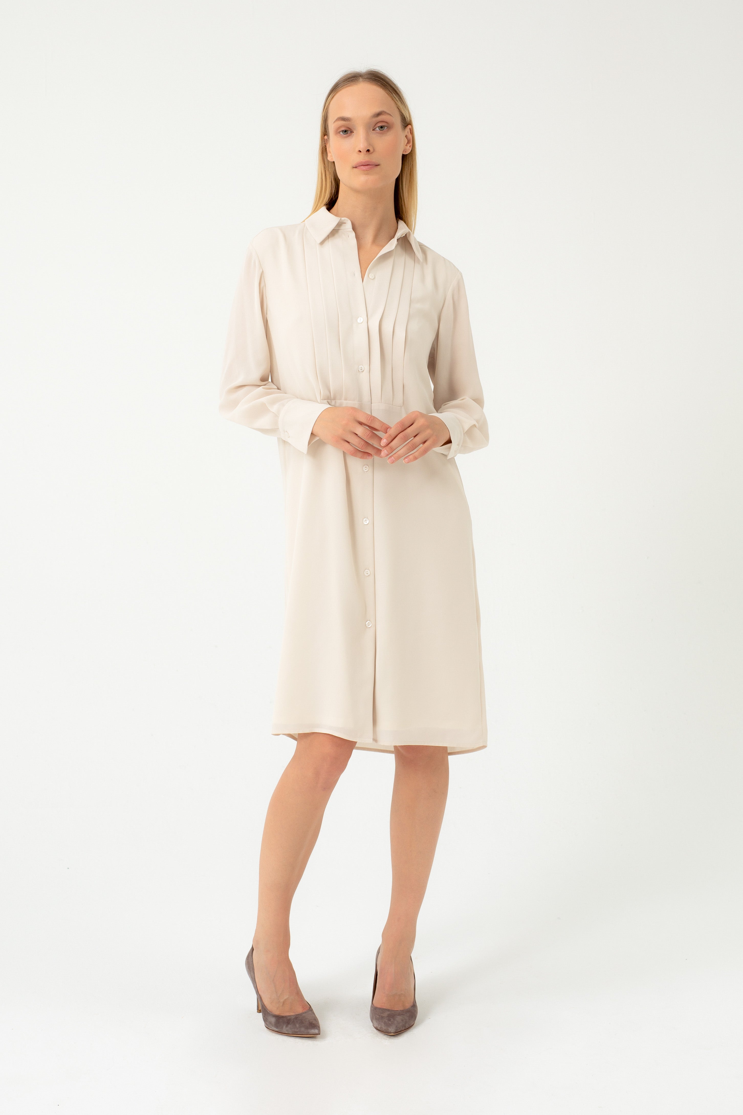 BEIGE SHIRT TYPE DRESS