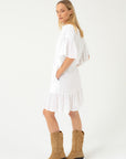 WHITE LINEN DRESS WITH RUFFLES