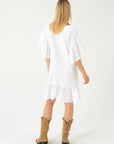 WHITE LINEN DRESS WITH RUFFLES