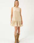 MINI BEIGE LINEN DRESS WITH RUFFLES