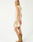 MINI BEIGE LINEN DRESS WITH RUFFLES