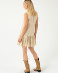 MINI BEIGE LINEN DRESS WITH RUFFLES