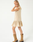 MINI BEIGE LINEN DRESS WITH RUFFLES