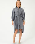 NAVY MELANGE ASYMMETRICAL DRESS WITH WIDE SLEEVES