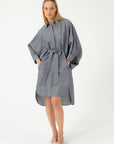 NAVY MELANGE ASYMMETRICAL DRESS WITH WIDE SLEEVES