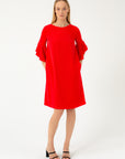 RED DRESS WITH RUFFLES ON THE SLEEVES