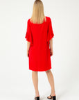 RED DRESS WITH RUFFLES ON THE SLEEVES