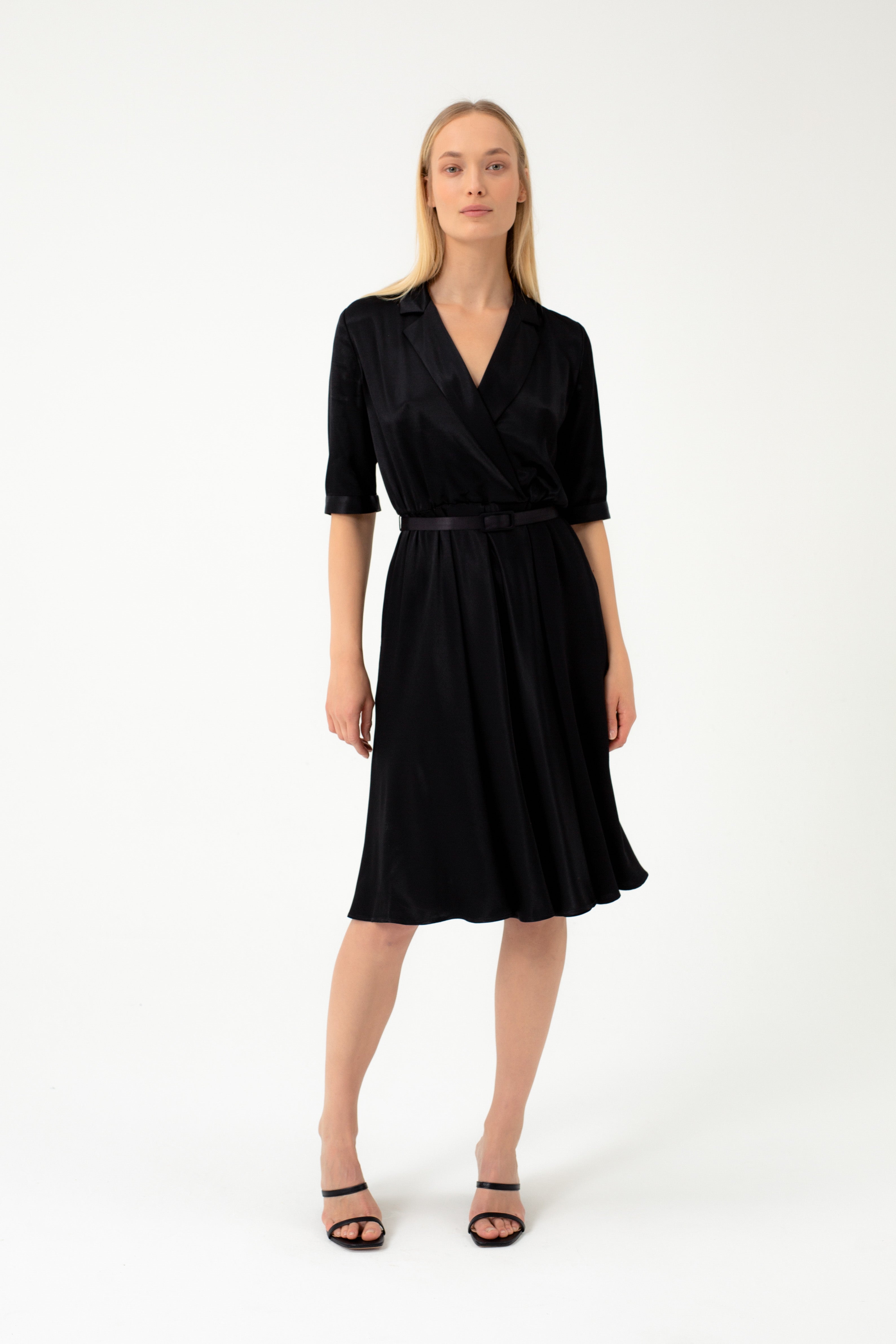 ELEGANT BLACK MIDI DRESS WITH BELT