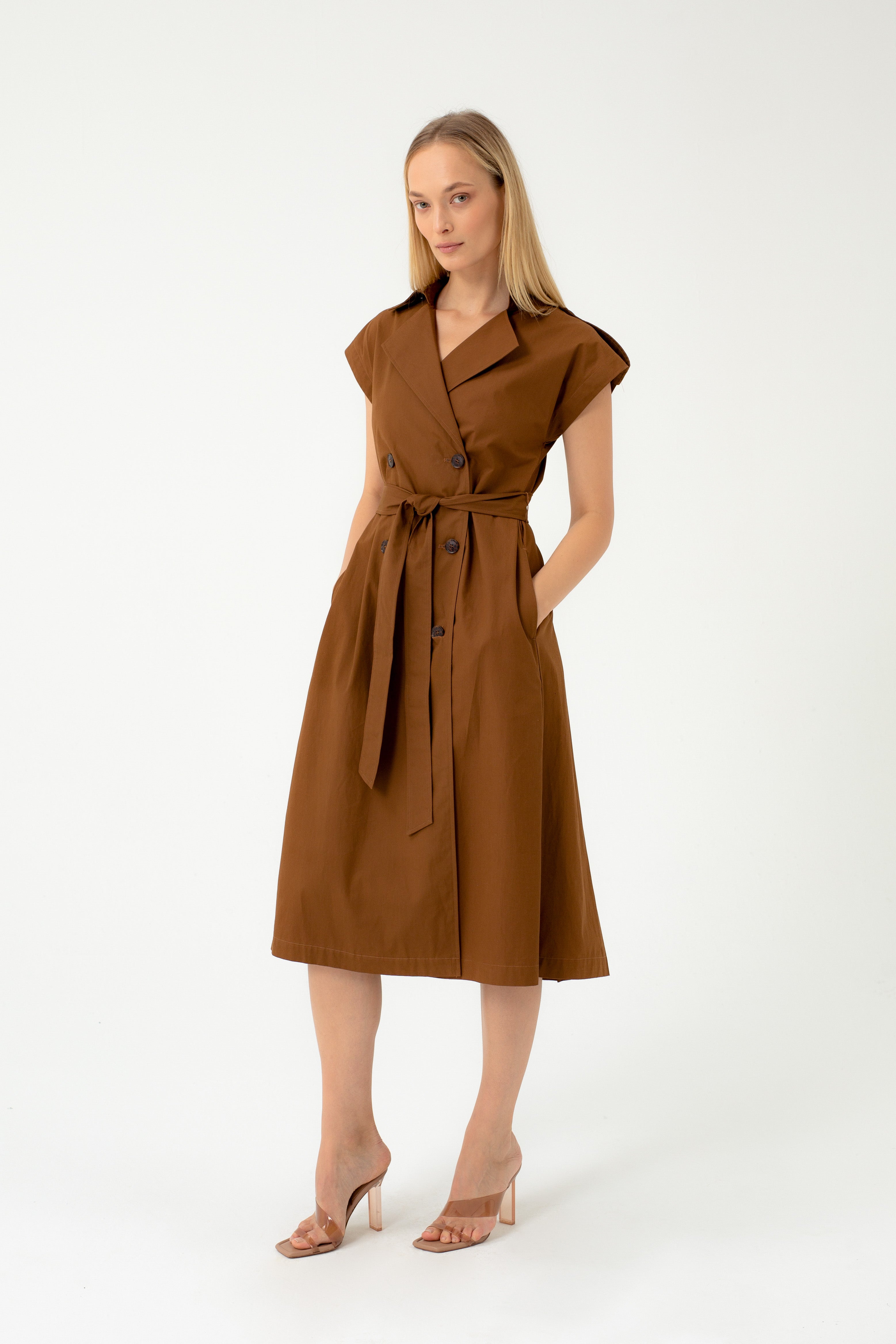 ORGANIC COTTON SAFARI CAMEL DRESS