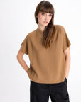 CAMEL SHORT SLEEVE KNITTED SWEATER