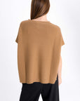 CAMEL SHORT SLEEVE KNITTED SWEATER