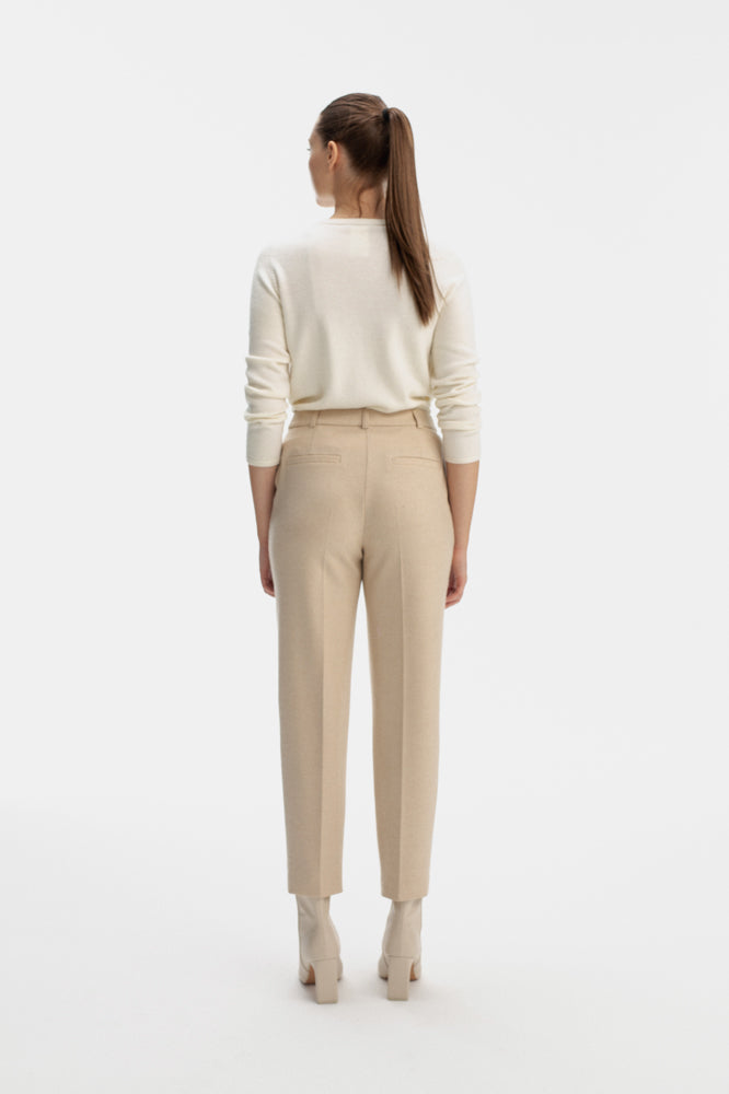 PLEAT FRONT TAPERED TROUSERS IN BEIGE