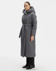 LONG PADDED COAT WITH HOOD IN GREY