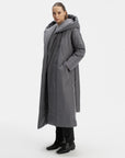 LONG PADDED COAT WITH HOOD IN GREY